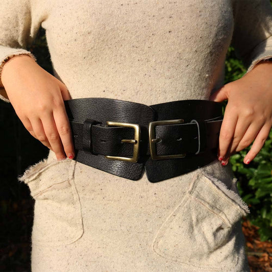 Liv l Double Buckle Waist Leather Belt Women: Black