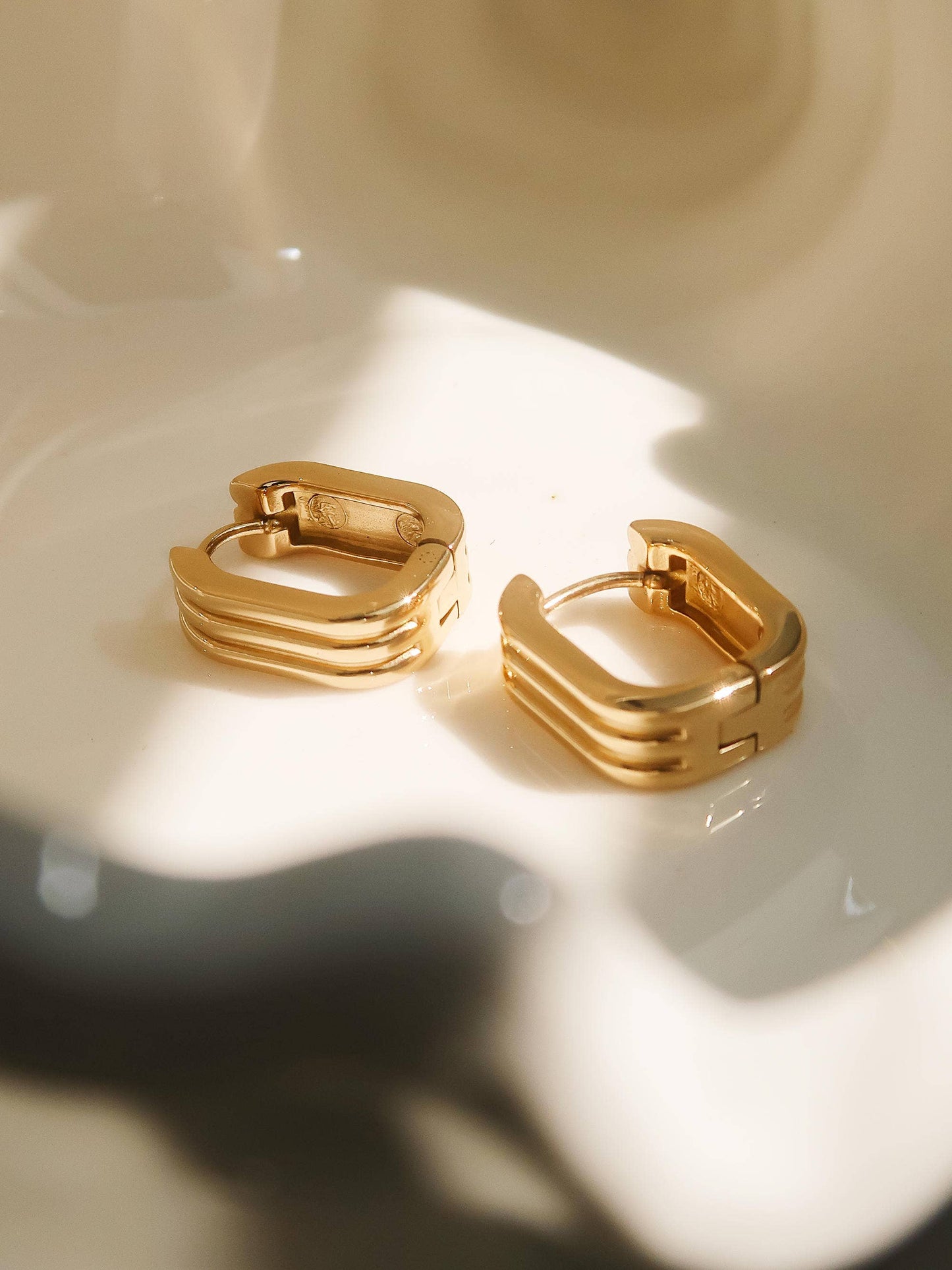 Stripe Hoop Earring: Yellow Gold