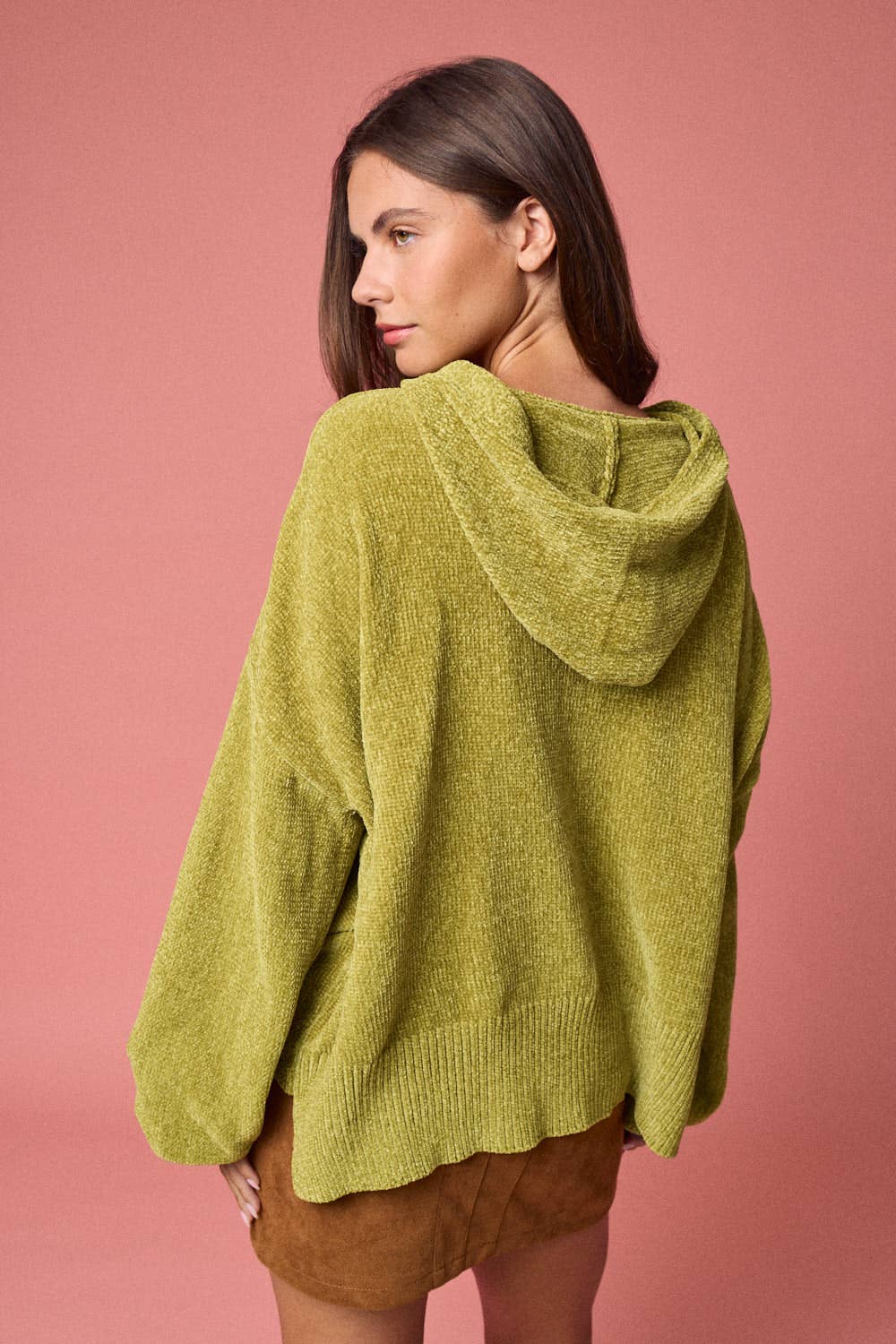 Oversized Button-Up Knit Sweater: MOSS GREEN