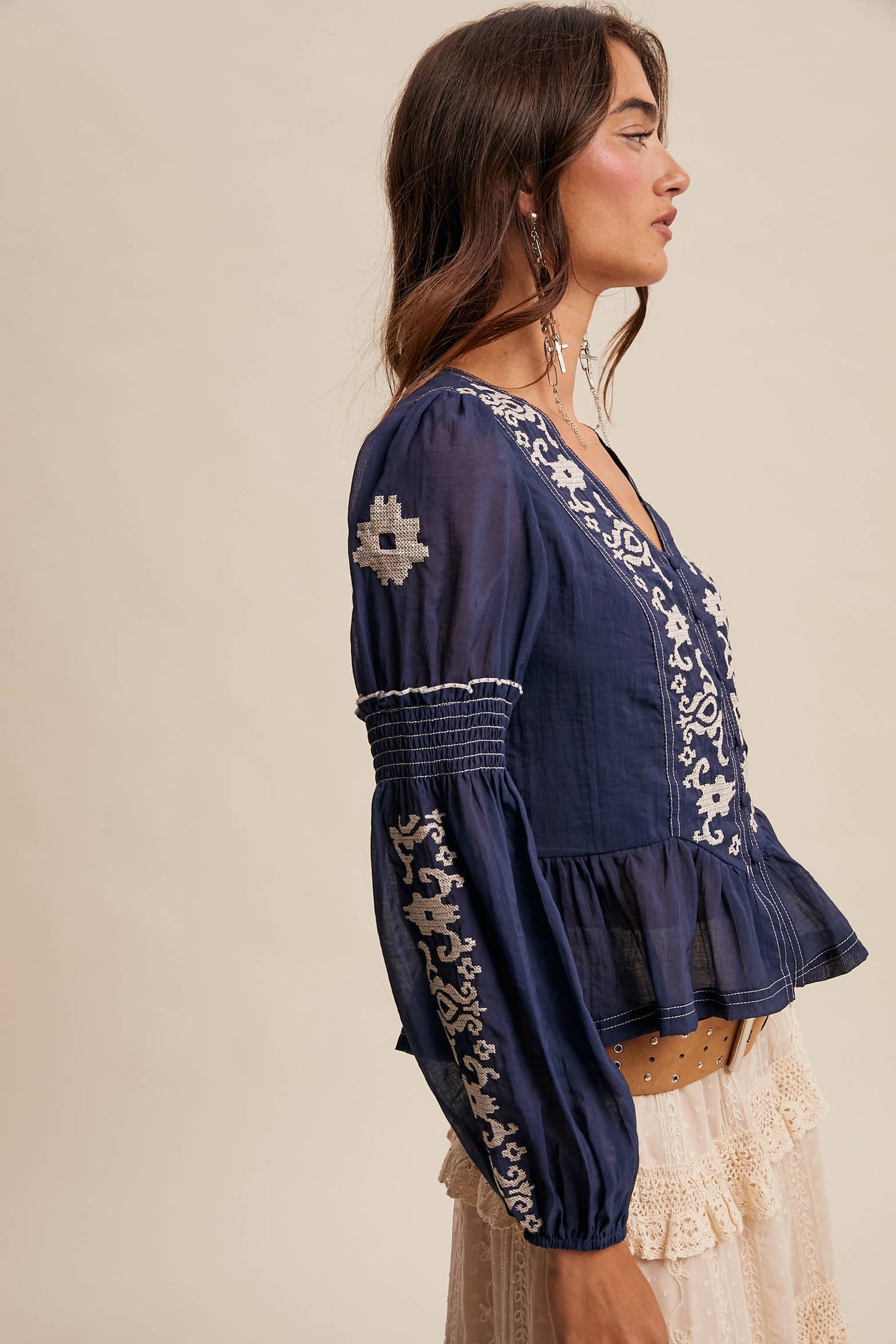 Embroidered Peplum Blouse