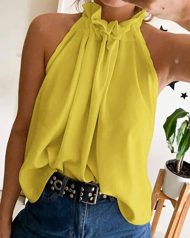 Frill hem sleeveless flowy tank top: YELLOW