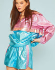 Color Block Hoodie Metalic Windbreaker: BLUE MULTI