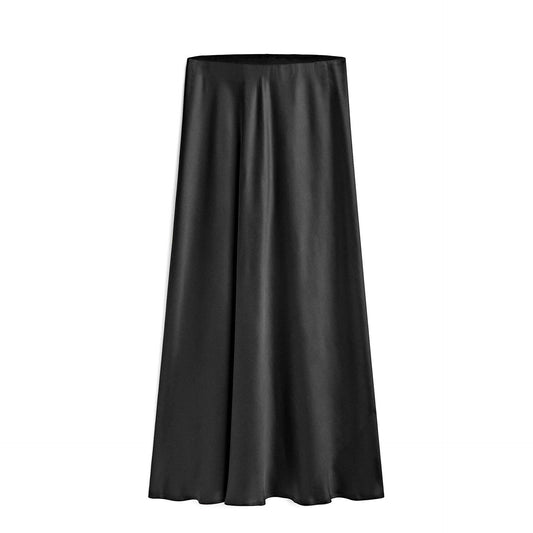 Satin Slit Maxi Skirt: Black