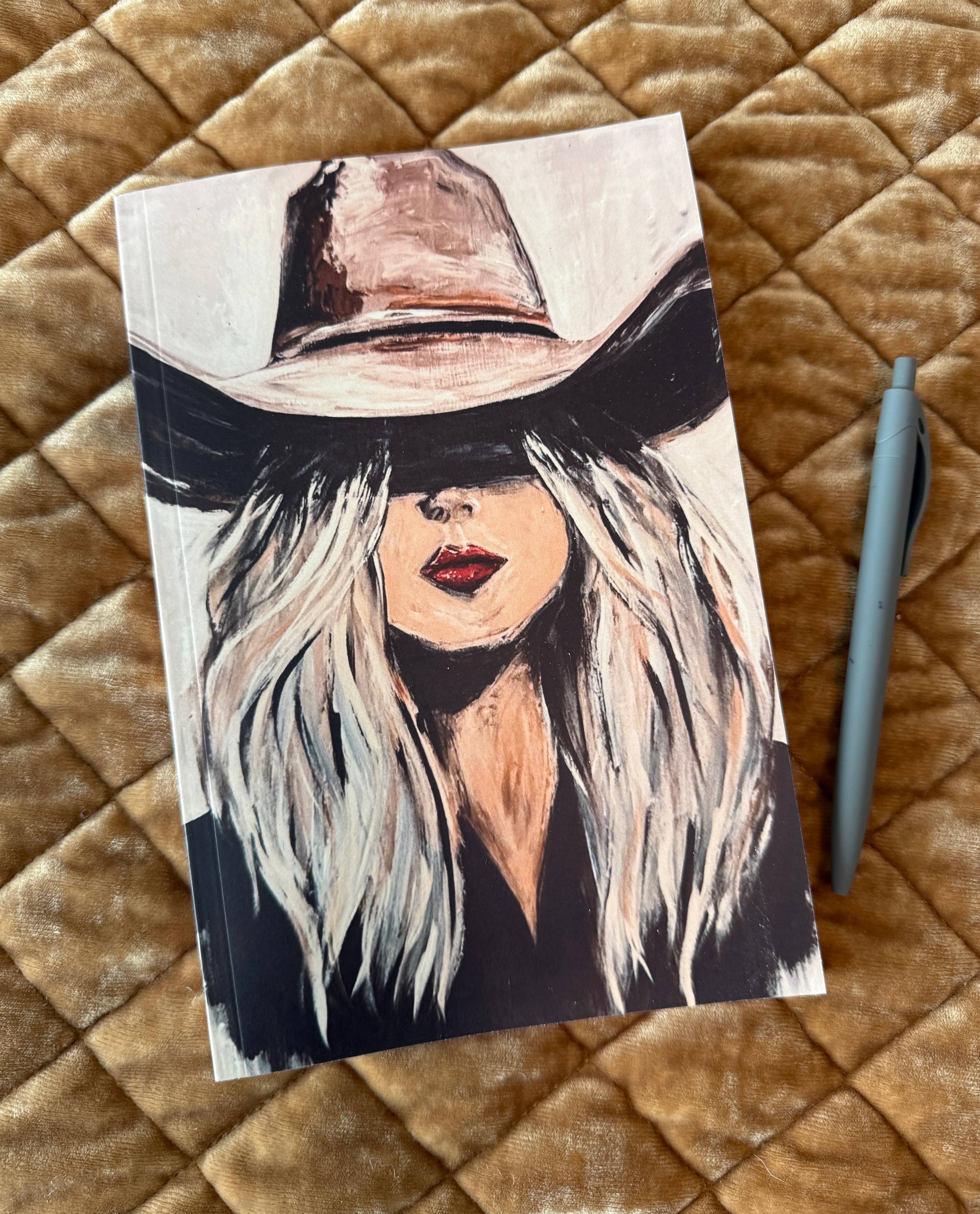 Blank Lined Notebook : Painting of Blonde Cowgirl 