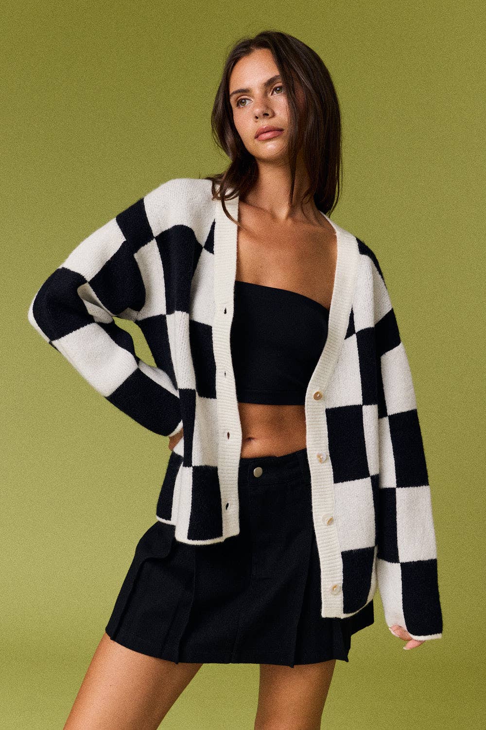 Brooke Campus Cardigan: BLACK/WHITE