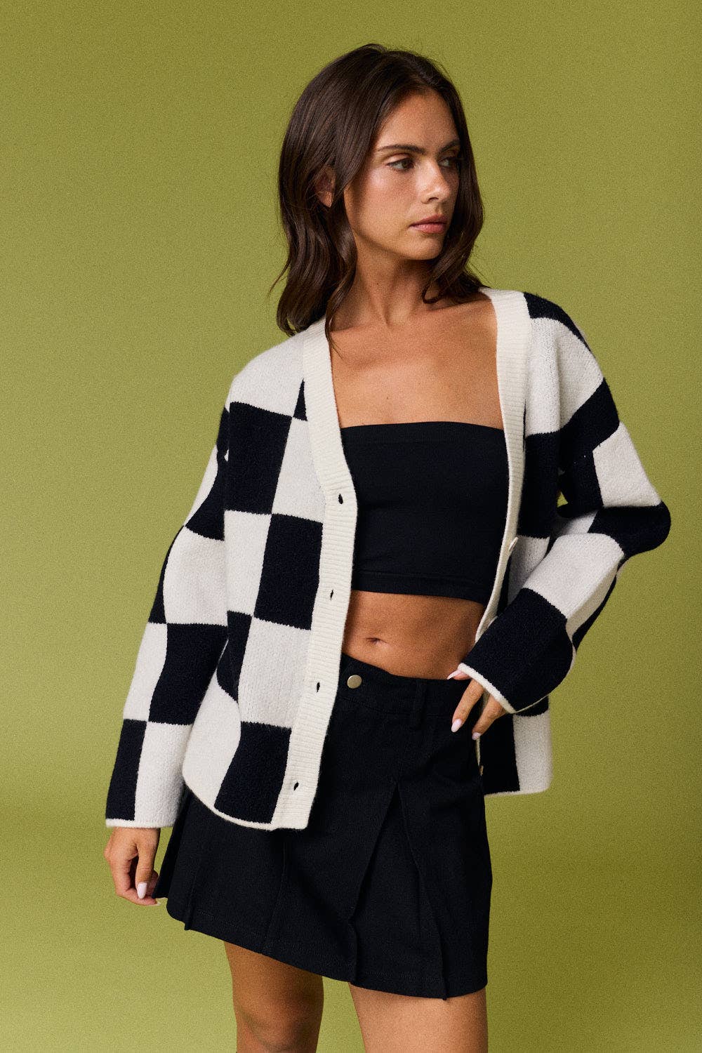 Brooke Campus Cardigan: BLACK/WHITE