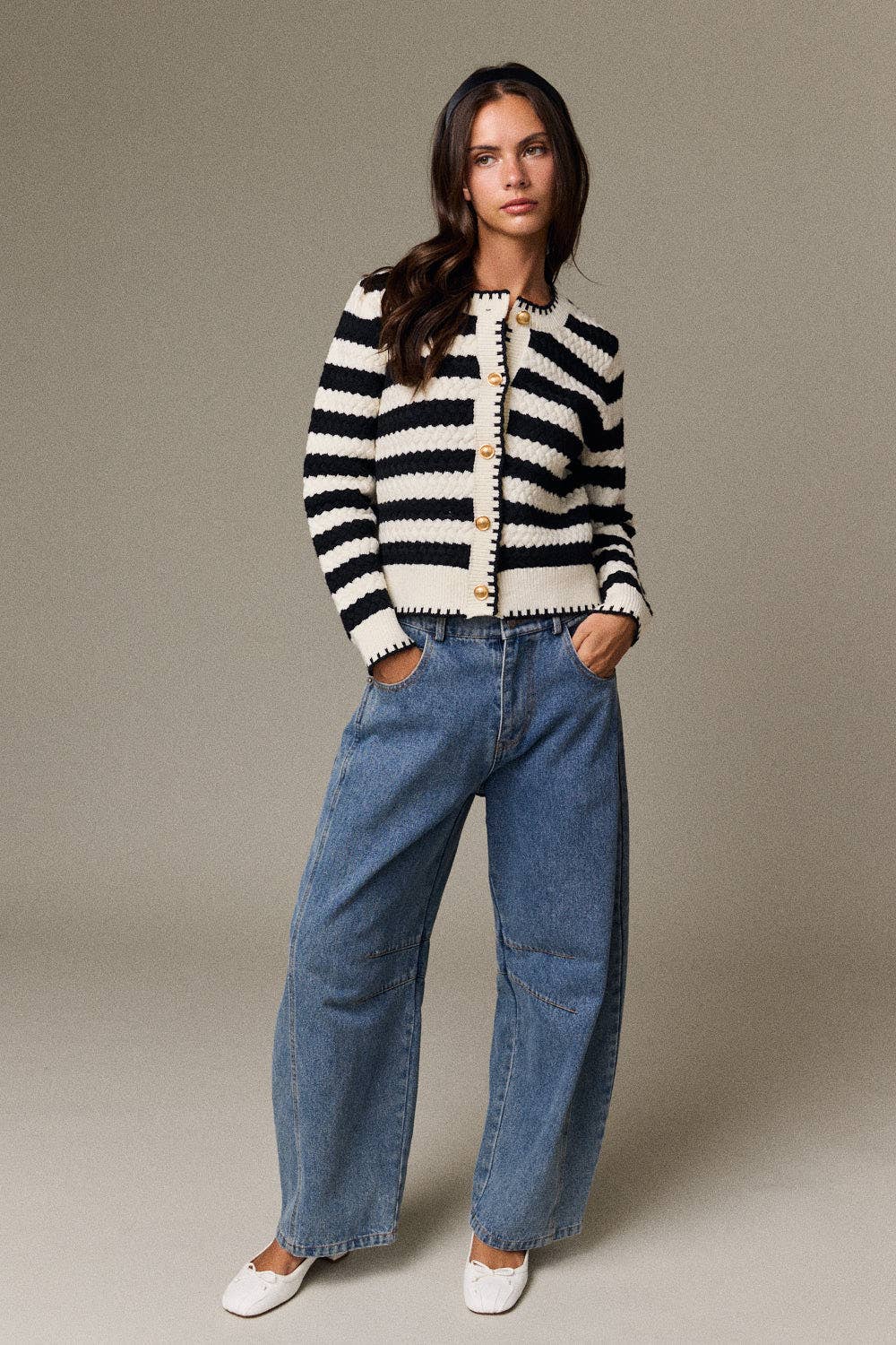 PC18520 - Mia Striped Cardigan: Black/White