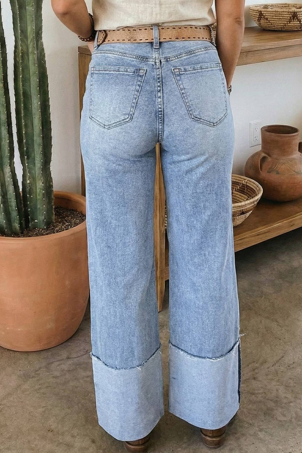 Turn-up Cuffs Wide Leg Jeans