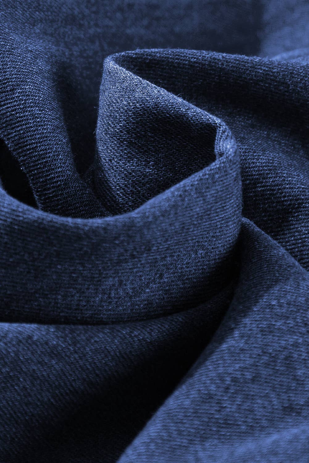 Ruffled Puff Sleeve V Neck Denim Blouse: Dark Blue