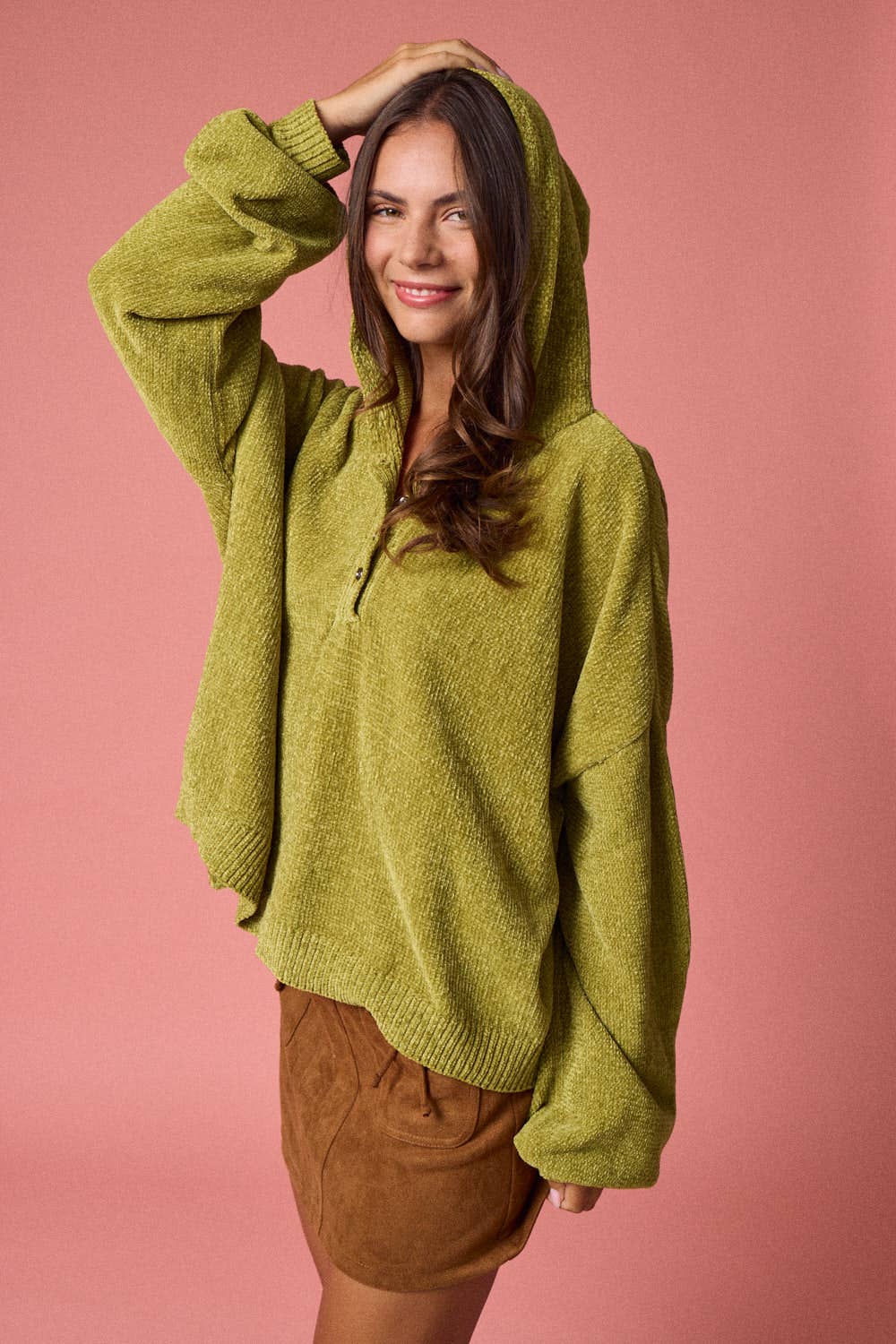 Oversized Button-Up Knit Sweater: MOSS GREEN