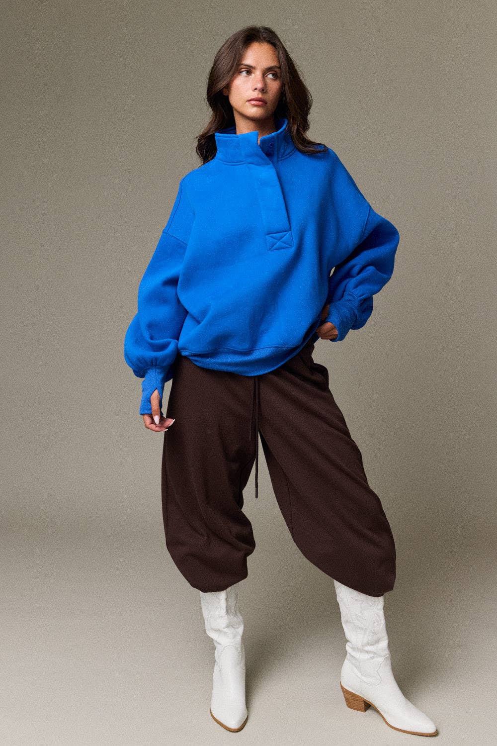 Half Button-Up Relaxed Fit Pullover