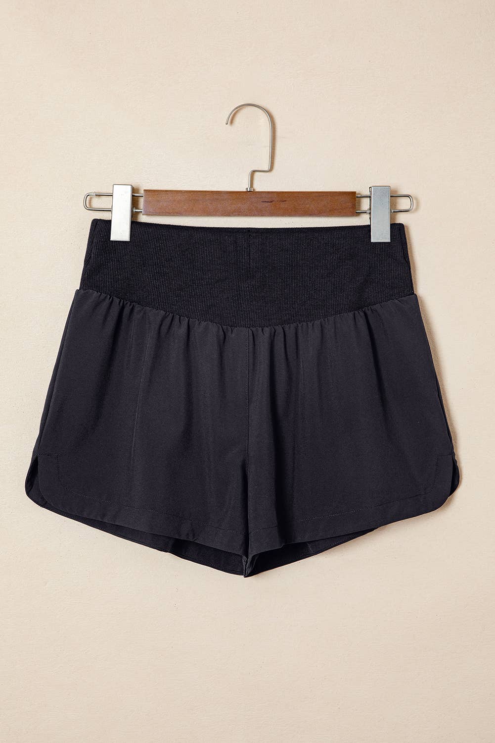 Ribbed Patchwork High Waist Athletic Shorts