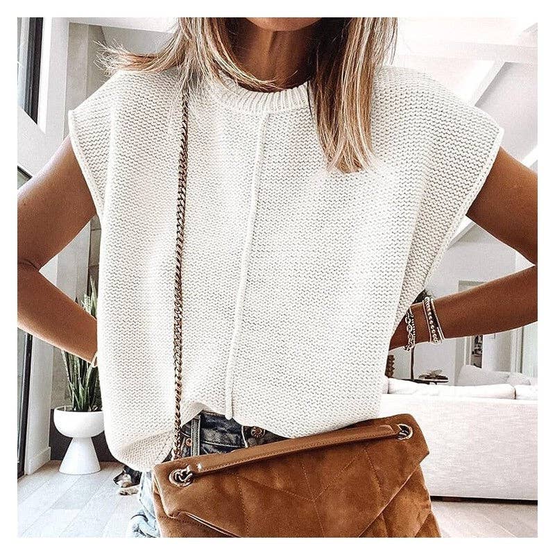 White Sleeveless Knit Shirt
