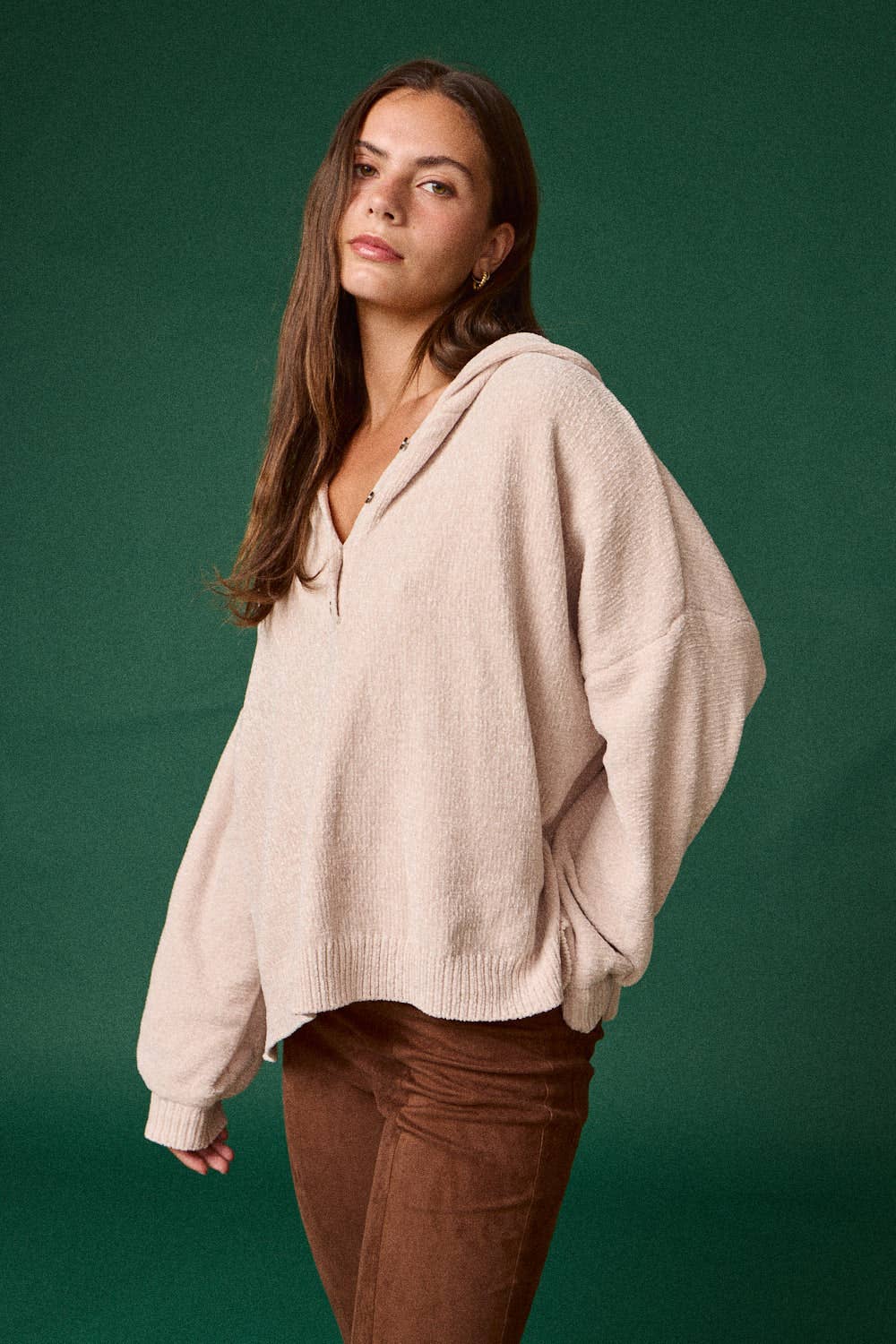 Oversized Button-Up Knit Sweater: MOSS GREEN