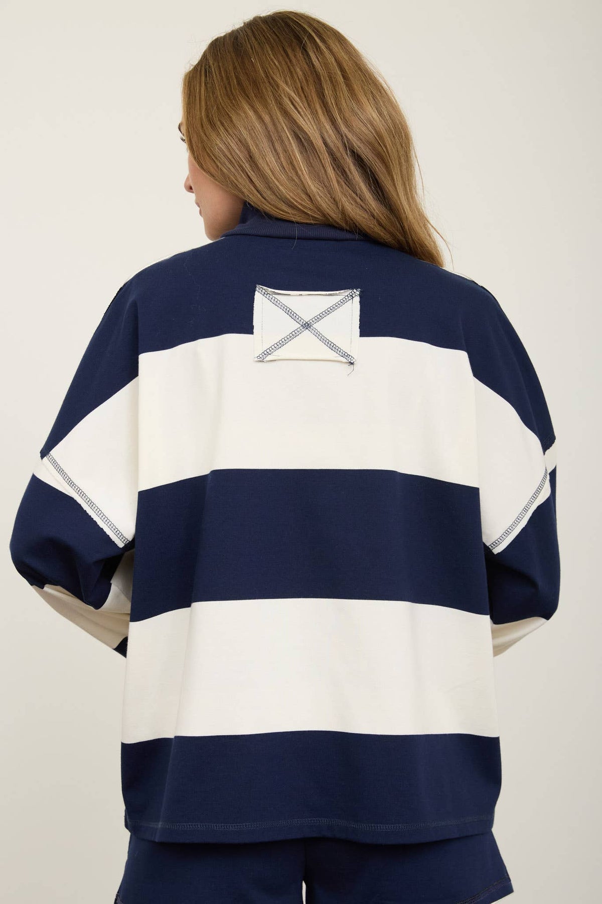 WIDE STRIPE HALF ZIP: NAVY