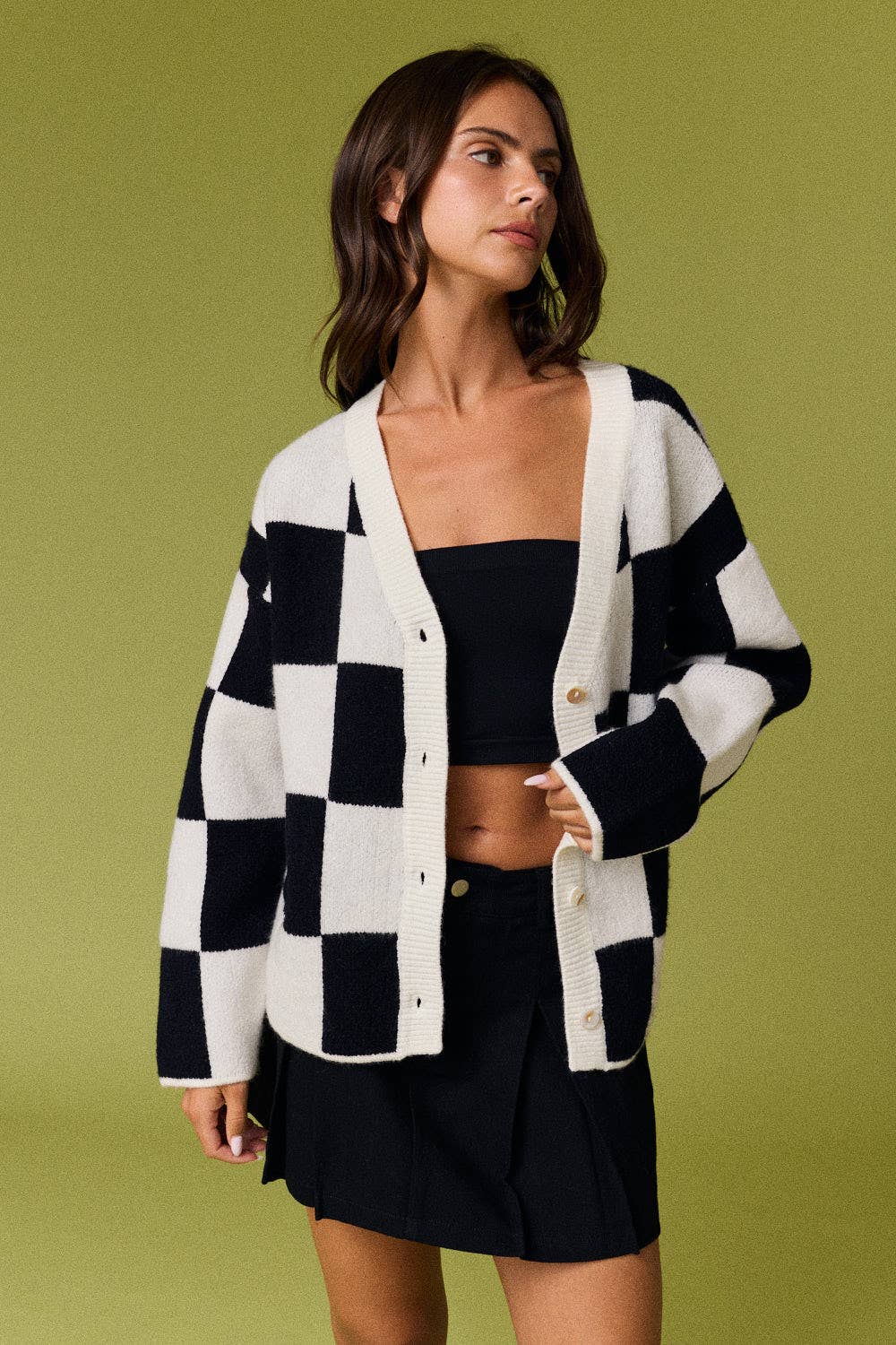 Brooke Campus Cardigan: BLACK/WHITE