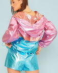 Color Block Hoodie Metalic Windbreaker: BLUE MULTI