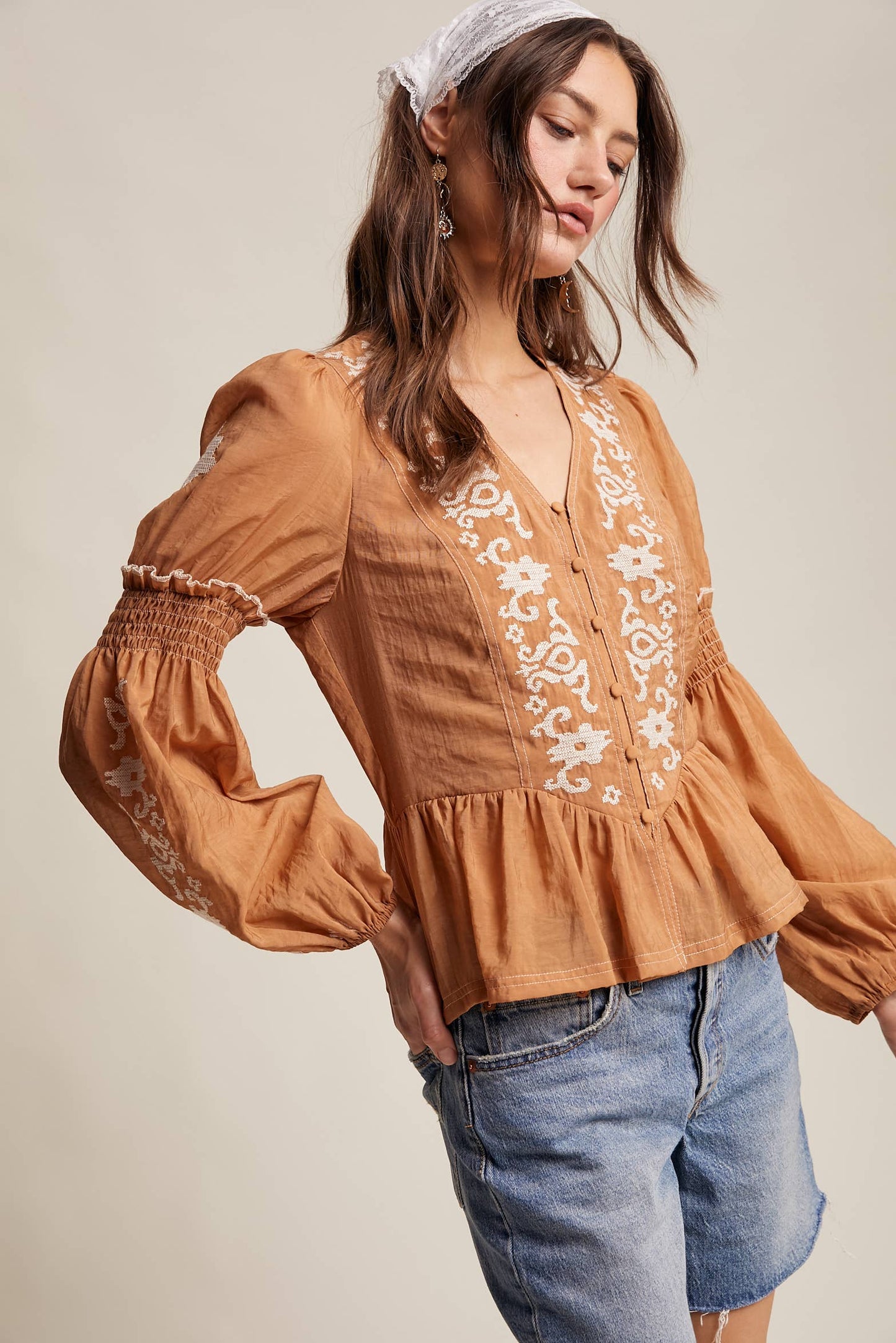 Embroidered Peplum Blouse