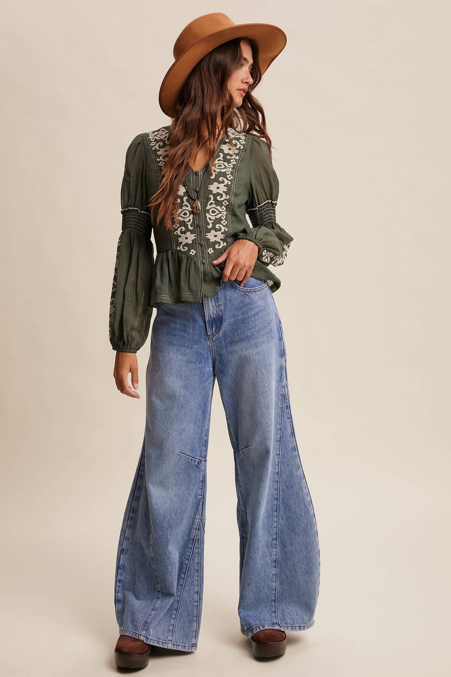 Embroidered Peplum Blouse