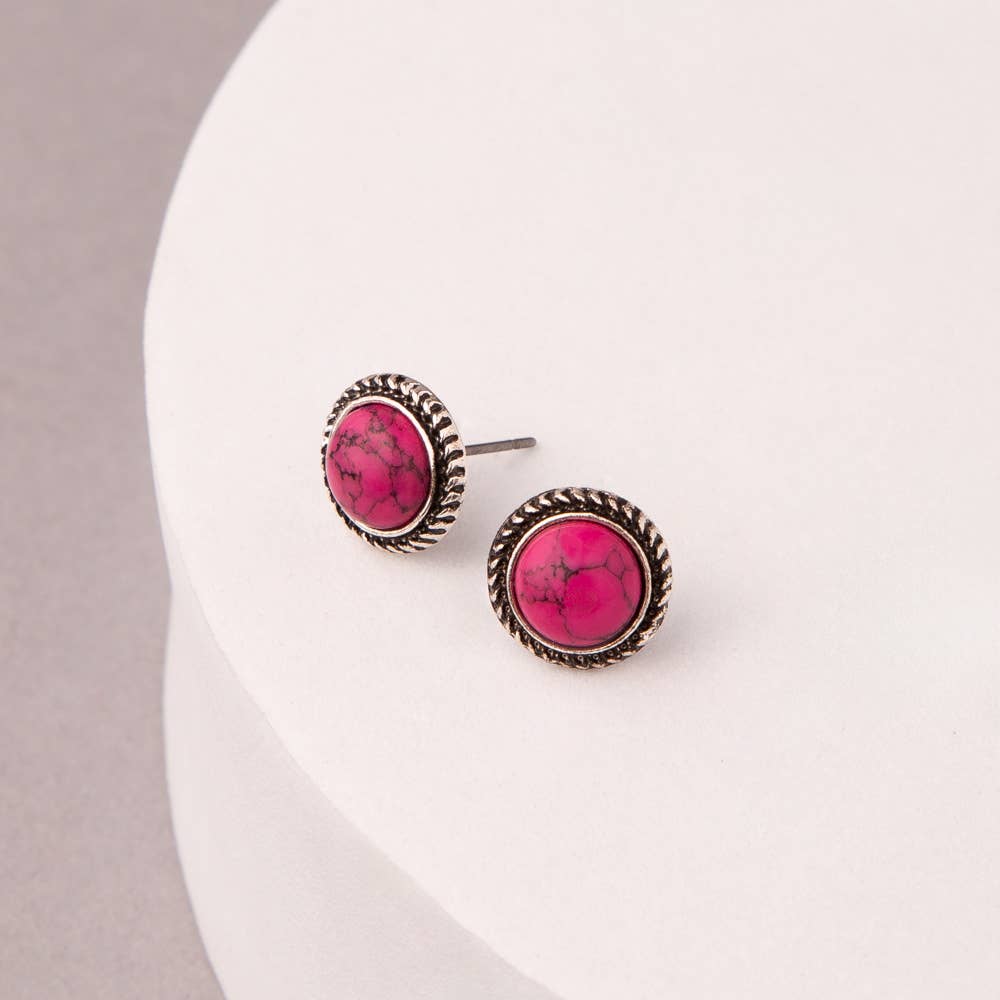 Western Button Post Earrings : White
