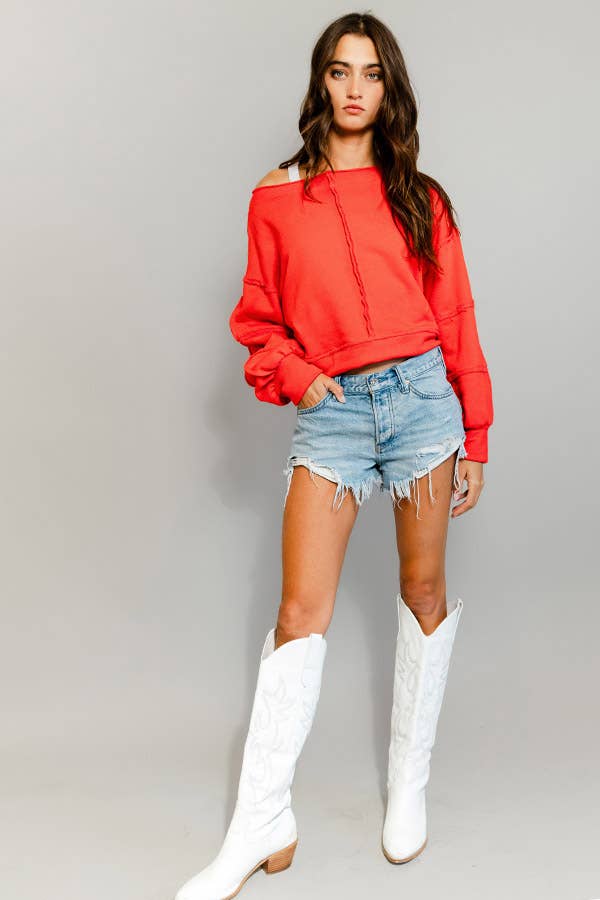 Solid Cropped Sweatshirt: Red