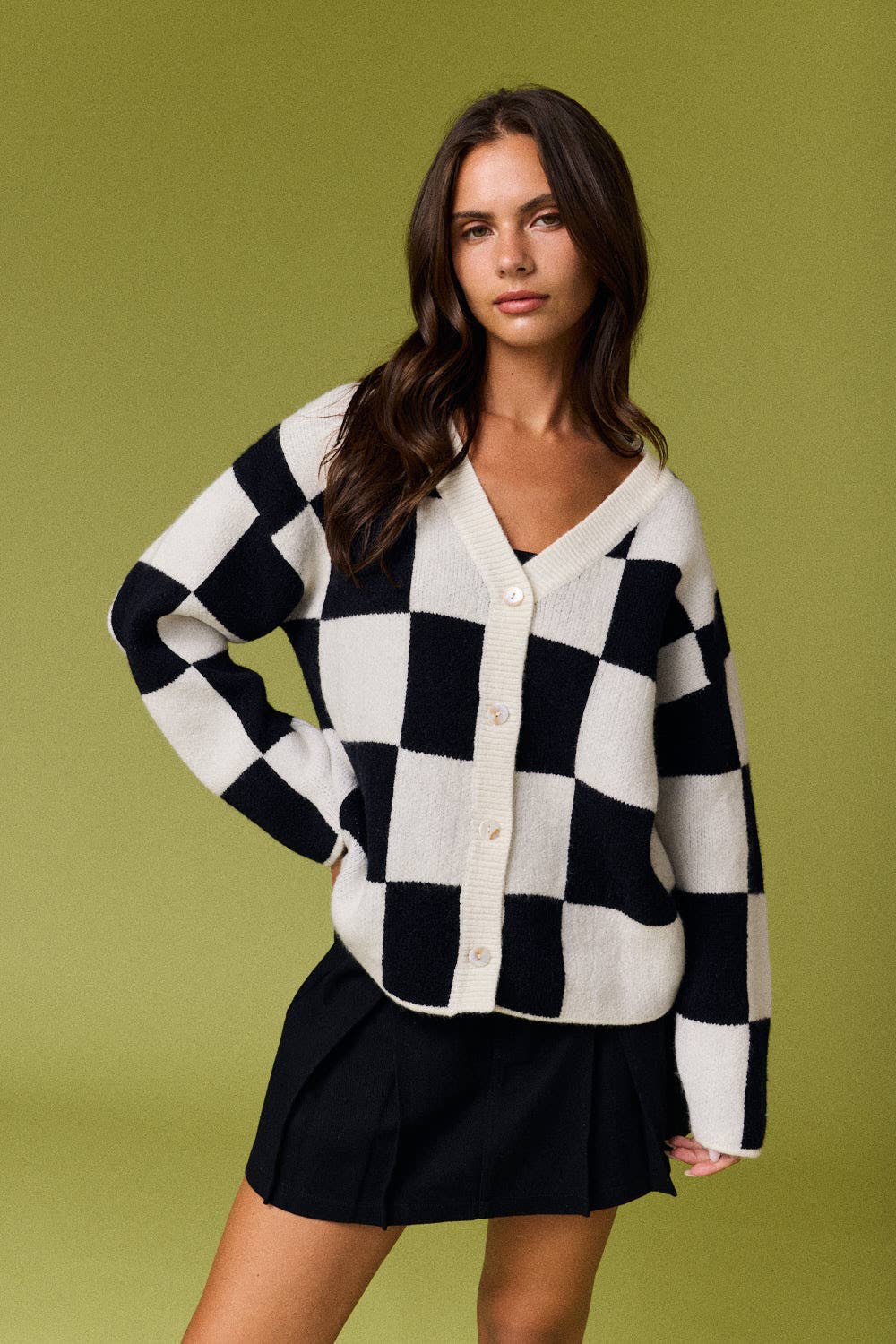 Brooke Campus Cardigan: BLACK/WHITE