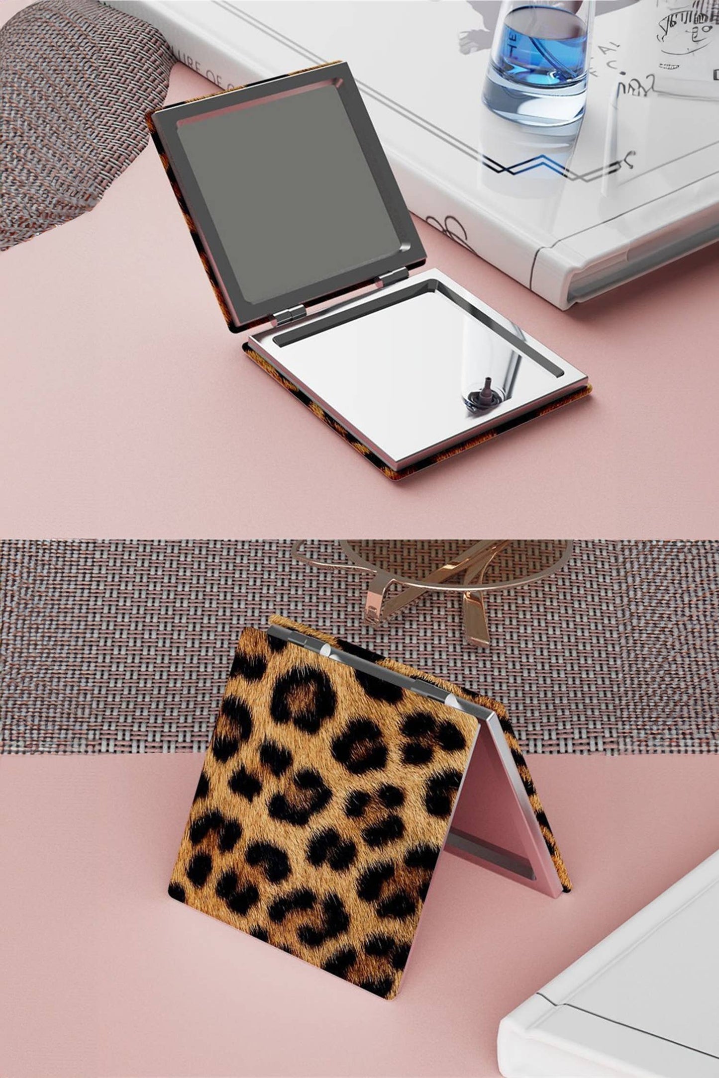 Leopard PU Cover Double-Sided Makeup Mirror: Thai Curry / ONE SIZE