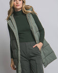 Hooded Long Quilted Puffer Vest: BLACK