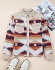 Western Aztec Striped Patchwork Raw Hem Shacket