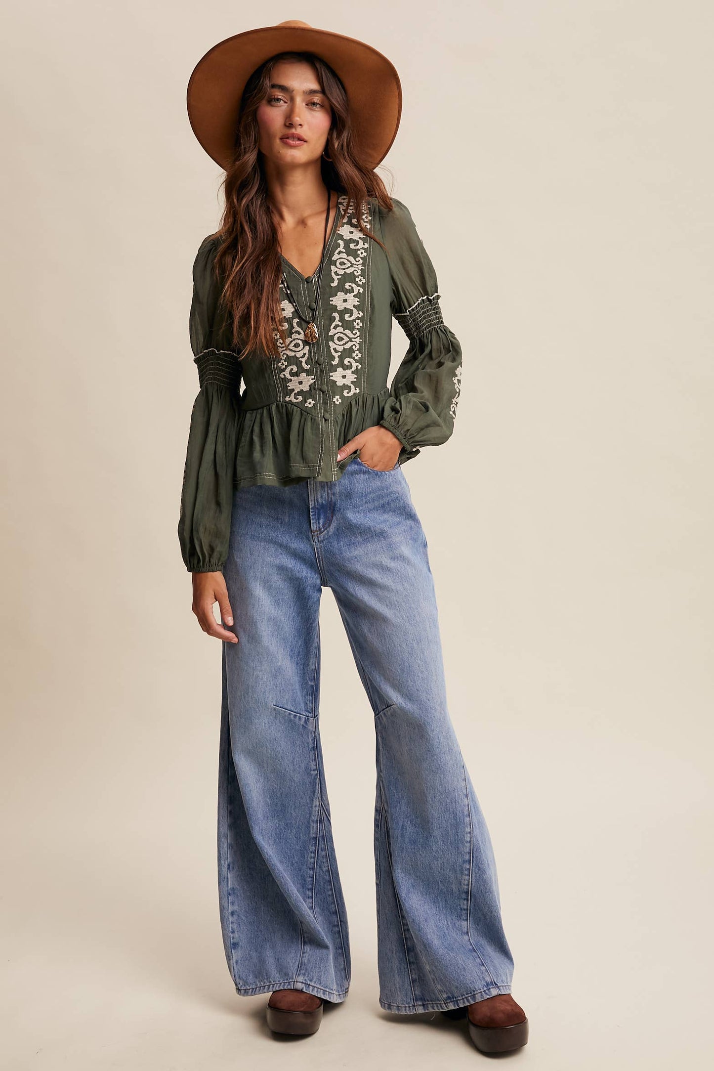 Embroidered Peplum Blouse