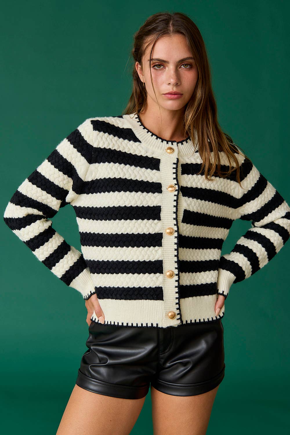 PC18520 - Mia Striped Cardigan: Black/White