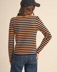 Long Sleeved Taupe/Black Ribbed Shirt