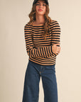 Long Sleeved Taupe/Black Ribbed Shirt
