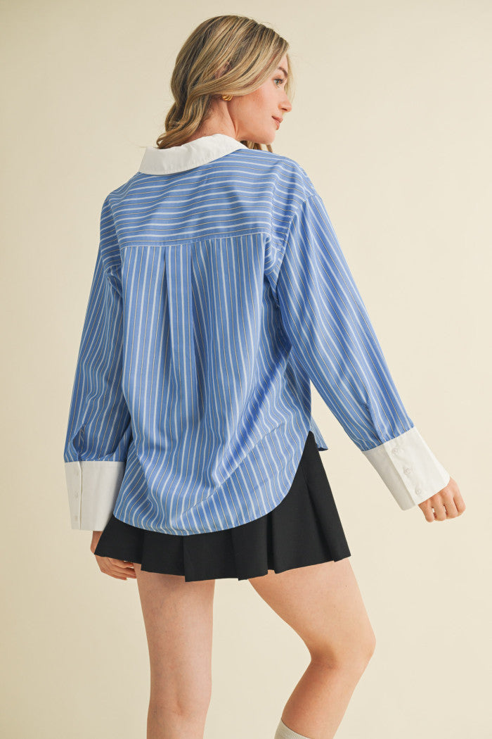 Sky Blue Striped Collard Shirt