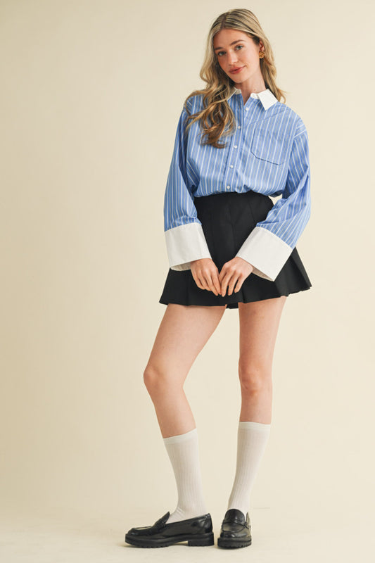 Sky Blue Striped Collard Shirt