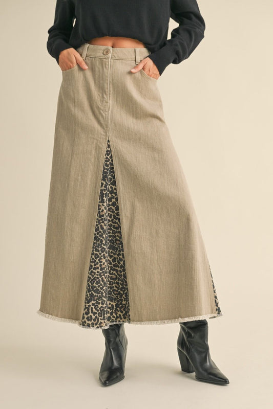 Miou Muse: LEOPARD PRINT PANELED LONG SKIRT